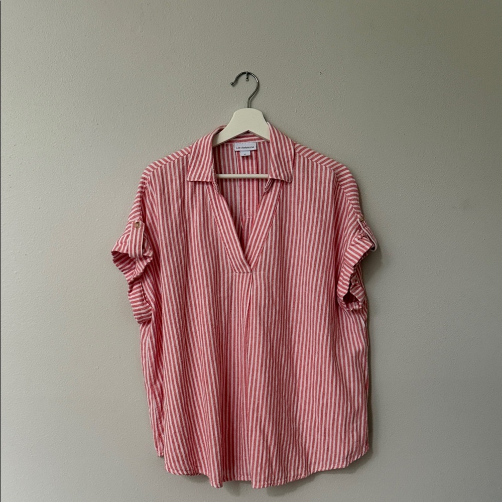 Peach/deamcicle and White Striped Blouse and Shorts Set (look at other pics) - Picture 4 of 14